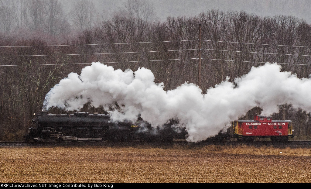 RDG 2102 at Miller's Crossing in a cold soaking rain